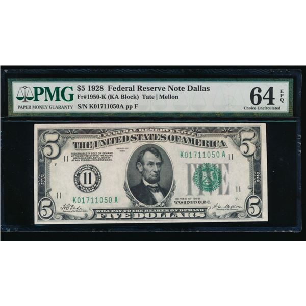1928 $5 Dallas FRN PMG 64EPQ