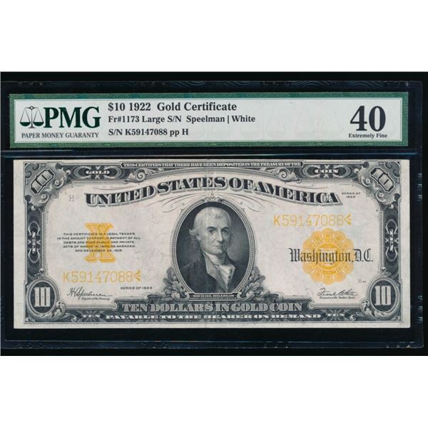 1922 $10 Gold Certificate PMG 40