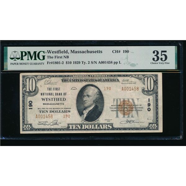 1929 $10 Westfield MA National PMG 35