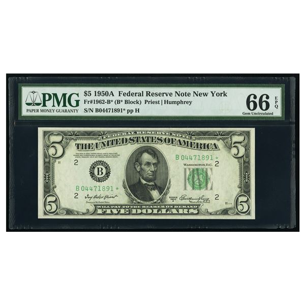 1950A $5 STAR New York FRN PMG 66EPQ