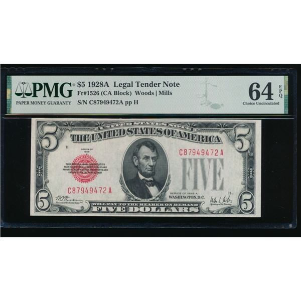 1928A $5 Legal Tender Note PMG 64EPQ
