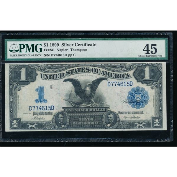 1899 $1 Rare Black Eagle Silver Certificate PMG 45