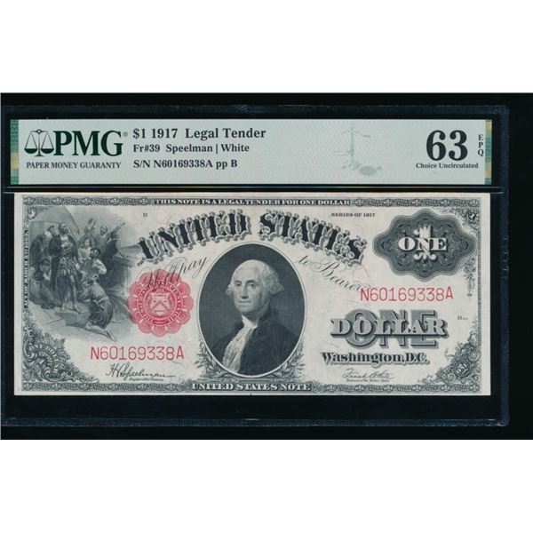 1917 $1 Legal Tender Note PMG 63EPQ