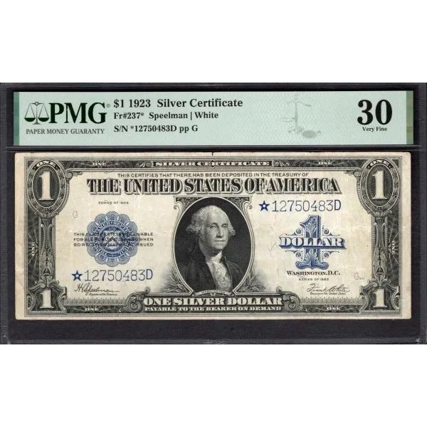 1923 $1 STAR Silver Certificate PMG 30