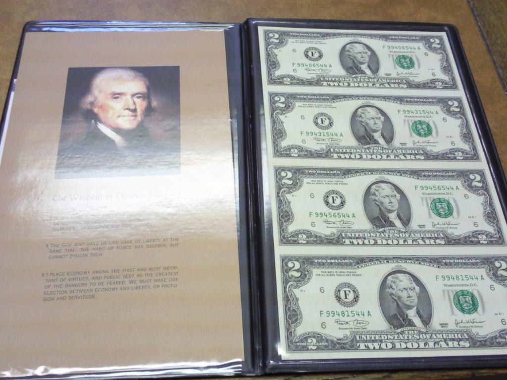 Uncut Sheet 2003 2 Dollar FRN's (4 Bills)