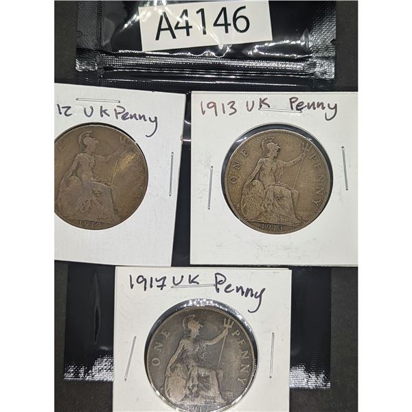 1912, 1913, 1917 UK Pennies (A4146)