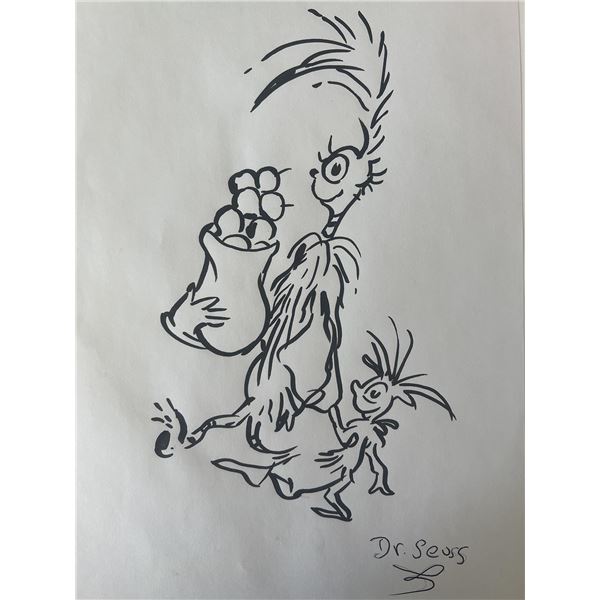 Dr. Seuss hand drawn and signed sketch
