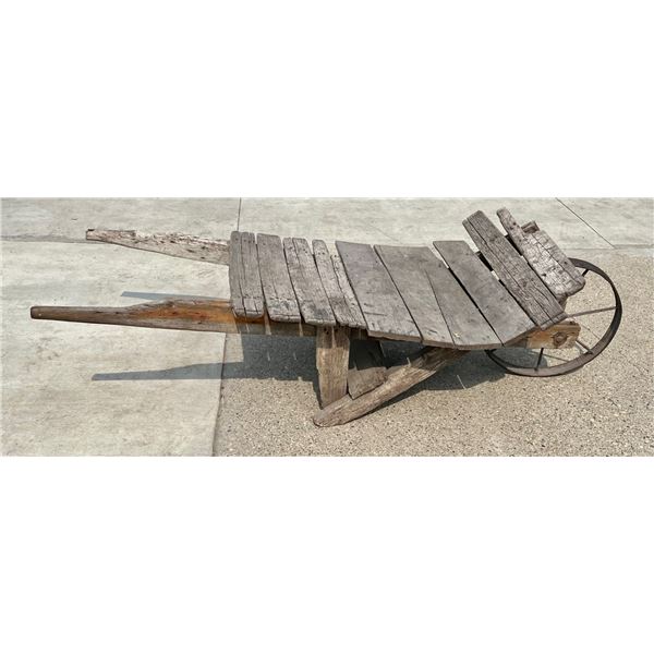 PRIMITIVE WOODEN WHEELBARROW