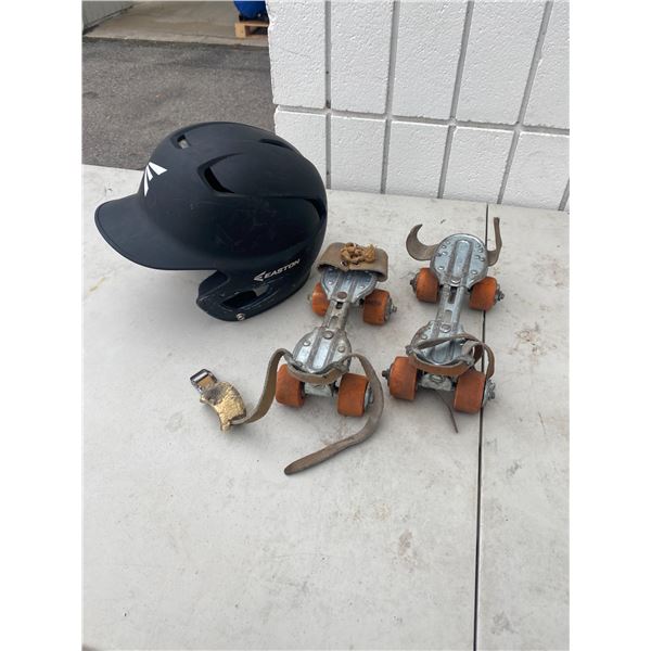 Vintage roller skates and Easton helmet