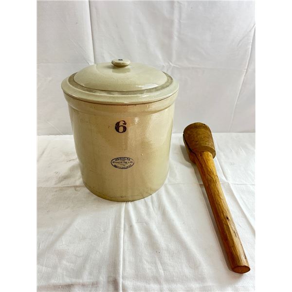 Medalta Crock with Lid and Masher