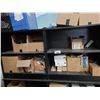 Image 2 : 2 BLACK WOOD 5 TIER SHELVES WITH CONTENTS OF ASSORTED EXHIBITER HARDWARE, ERCO LIGHT CABLE