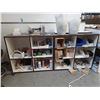 Image 2 : 2 - 6 CUBBY STORAGE SHELVES WITH CONTENTS OF ASSORTED HARDWARE, TAPE AND 118"W X 28"D X 40"H WORK