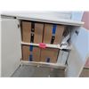 Image 8 : PINK 2 DOOR STORAGE CABINET WITH CONTENTS OF HARDWARE, RATCHET STRAPS, TAPE AND 3 ASSORTED WHITE