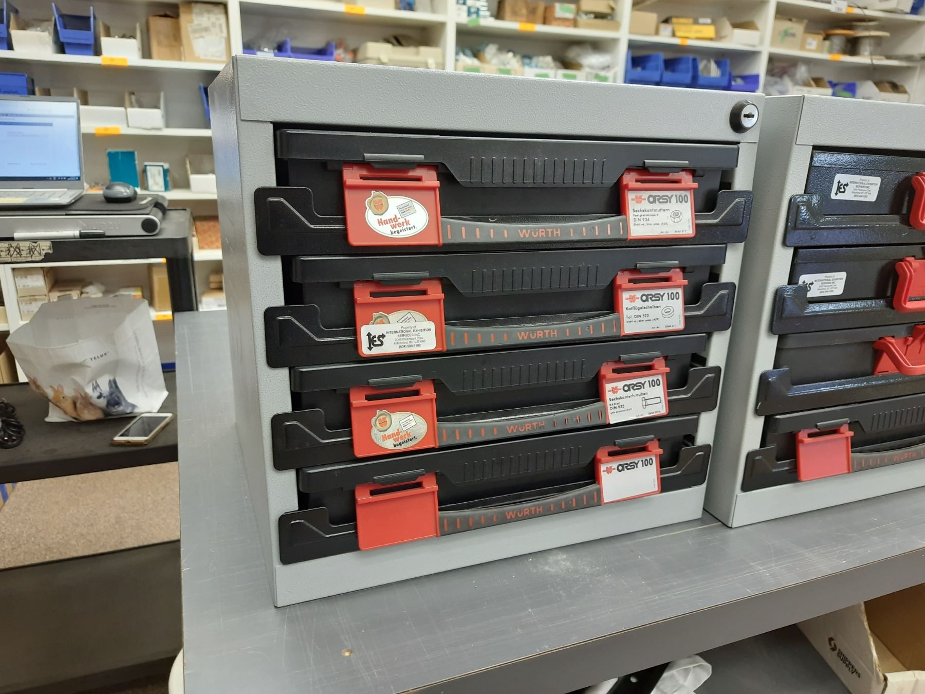 WURTH ORSY 100 PORTABLE 4 DRAWER PARTS/HARDWARE ORGANIZER WITH CONTENTS ...