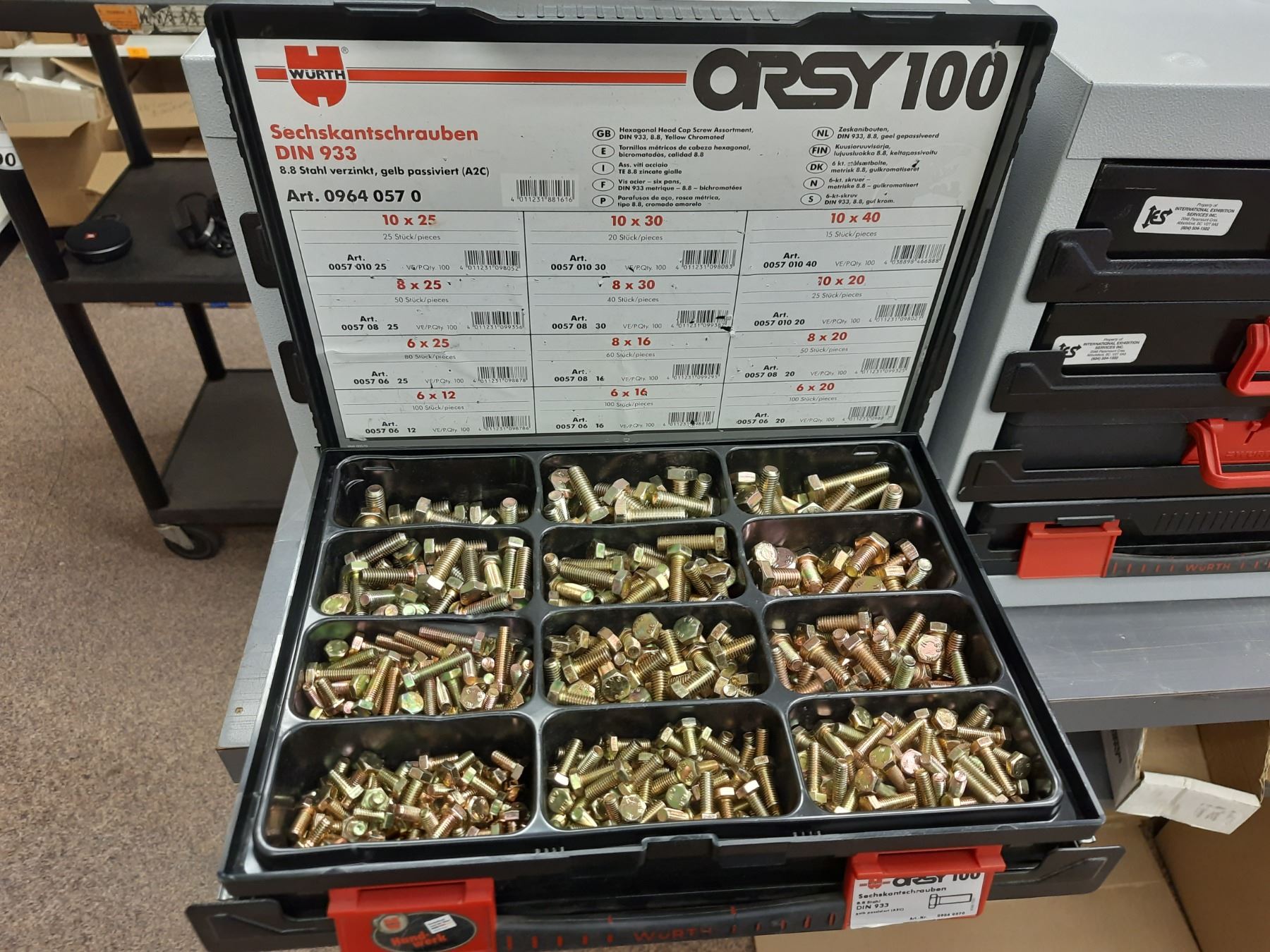 WURTH ORSY 100 PORTABLE 4 DRAWER PARTS/HARDWARE ORGANIZER WITH CONTENTS ...