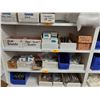 Image 3 : 8 SHELVES OF ASSORTED HARDWARE INCLUDING GLASS CLAMPS, LATCHES, ROD COUPLINGS, MULTIFUNCTION DESKTOP