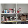 Image 2 : 8 SHELVES OF ASSORTED SPRAY PAINT, WATER STORAGE CONTAINERS, WEATHER STRIPPING, AND SPRAY ADHESIVES