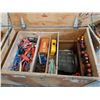 Image 2 : WOODEN MOBILE 30"W X 20"D X 36"H TECHNICIANS TOOL CRATE WITH ASSORTED TOOLS