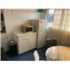 Image 2 : CONTENTS OF OTHER BACK LUNCH ROOM INCLUDING FRIDGE, MICROWAVE, GREY STACKING CHAIRS AND KITCHEN