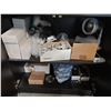 Image 2 : BLACK 2 DOOR WOODEN CABINET WITH ASSORTED EVENT LIGHTING & ELECTRICAL CONTENTS
