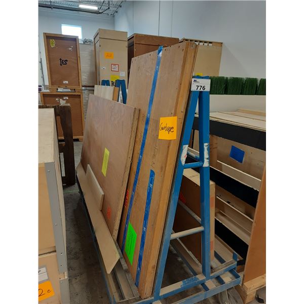 BLUE METAL MOBILE A-FRAME & WOODEN PALLET A-FRAME