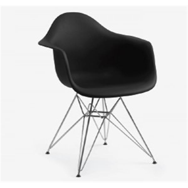 SKID 311 - EAMES EIFFEL ARMCHAIR, BLACK PLASTIC W/ CHROME LEGS