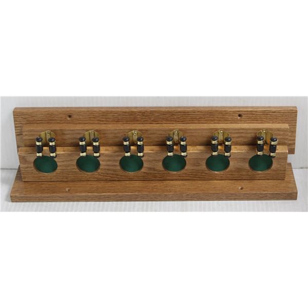 OAK- 2PC 6 SLOT PRESSURE FIT POOL CUE WALL RACK