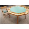 Image 1 : SHOWROOM SOLID WOOD FOLDABLE POKER TABLE W/ GREEN VINYL TOP & ACCENTS. C/W 1 FOLDING CHAIR. 52"