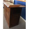 Image 2 : SHOWROOM 60" SERVING BAR. BROWN WOOD FINISH. STORAGE SHELVING INSIDE. 45"L X 60"W X 27.5"D.