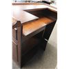 Image 3 : SHOWROOM 60" SERVING BAR. BROWN WOOD FINISH. STORAGE SHELVING INSIDE. 45"L X 60"W X 27.5"D.