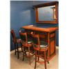 Image 1 : SHOWROOM 5 PC BAR SET. C/W 3 SWIVEL TOP BAR STOOLS 48" MIRRORED BACK BAR & 60" DARK BROWN WOOD FINIS