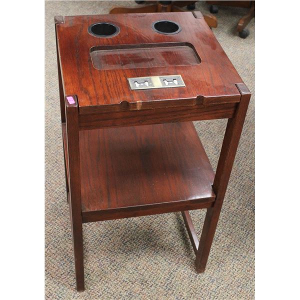 SHOWROOM SCORE KEEPING SIDE TABLE W/ CUP HOLDERS DARK BROWN WOOD FINISH