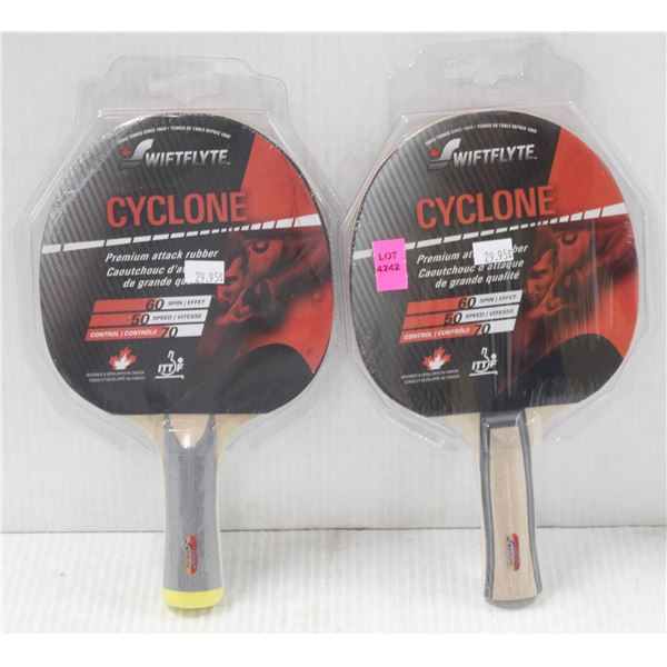 PAIR OF SWIFTFLYTE CYCLONE PREMIUM ATTACK RUBBER PING PONG PADDLES