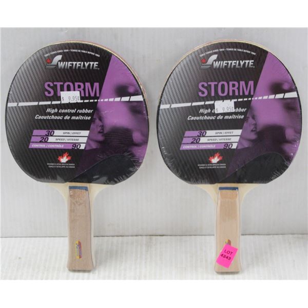 PAIR OF SWIFTFLYTE STORM HIGH CONTROL RUBBER PING PONG PADDLES