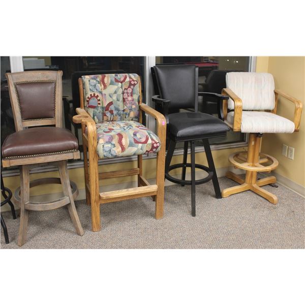 LOT OF 4 SHOWROOM MISMATCHED SPECTATOR BAR BACKED CHAIRS