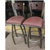 Image 1 : SHOWROOM LOT OF 2 MATCHING METAL BACKED/ UPHOLSTERED SWIVEL BAR STOOLS
