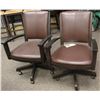 Image 1 : SHOWROOM PAIR OF CALIFORNIA HOUSE ROLLING PARLOUR CHAIRS; BROWN/ BLACK