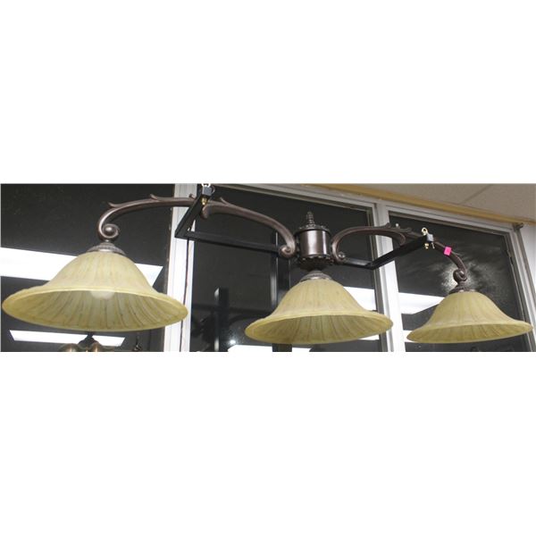 ORNATE BAR/ TRIPLE SCALLOP FROSTED BILLIARD TABLE LIGHT FIXTURE