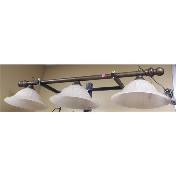 BRONZE TEXTURED STRAIGHT BAR/ TRIPLE FROSTED BILLIARD TABLE LIGHT FIXTURE