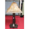Image 1 : SQUARE GLAZED/ PARLOUR TABLE TOP LAMP; BRONZE BASE