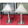 Image 1 : PAIR OF BRUSHED NICKLE SQUARE GLAZED/ PARLOUR TABLE TOP LAMPS