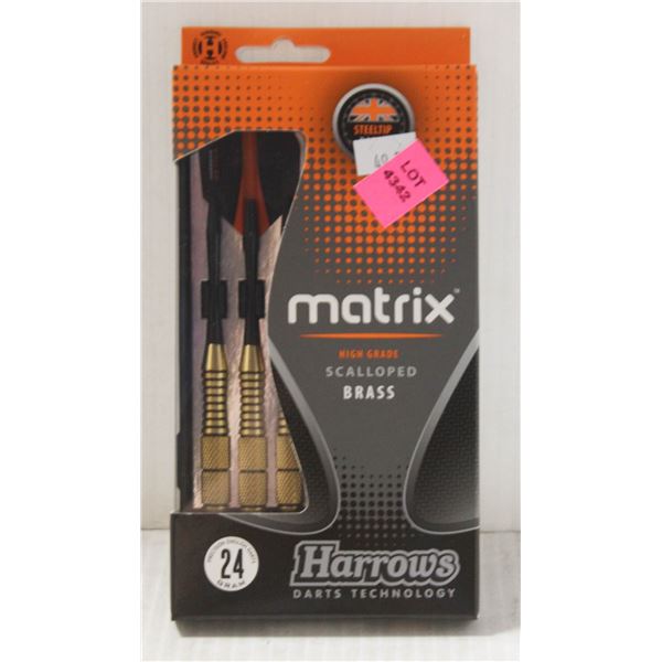 HARROWS MATRIX HIGH GRADE SCALLOPED BRASS 24 GRAM STEEL TIP DART SET