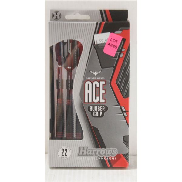 HARROWS ACE RUBBER GRIP 22 GRAM STEEL TIP DART SET