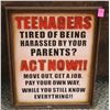 Image 1 : "TEENAGERS... ACT NOW!" WALL HANGING 16" X 12"