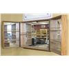 Image 1 : OAK WALL MOUNTED DISPLAY CABINET. MIRRORED INTERIOR W/ 8 SHELVES- STORE FIXTURE