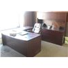 Image 1 : FULL CONTENTS OF OFFICE #1-  L SHAPED DESK W/ MATCHING BACK CABINET W/ DRAWERS, OFFICE CHAIR & ACCES