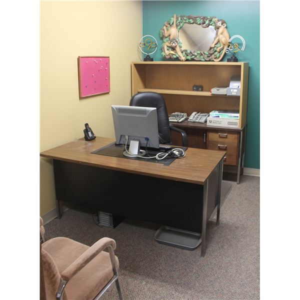 FULL CONTENTS OF OFFICE #2-  METAL DESK W/ BACK CABINET W/ DRAWERS, OFFICE & SITTING CHAIR + ACCESSO