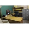 Image 1 : FULL CONTENTS OF OFFICE #4-  L SHAPED DESK W/ BACK CABINET W/ DRAWERS, FILE CABINETS, OFFICE & SITTI