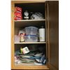 Image 8 : FULL CONTENTS OF STAFF ROOM KITCHEN- BLACK CABINET CUPBOARD CONTENTS, COOLER & MISC *EXCLUDING FRIDG
