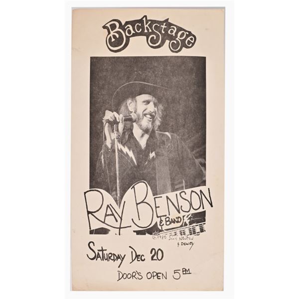Backstage 1980 Ray Benson & Band Concert Poster